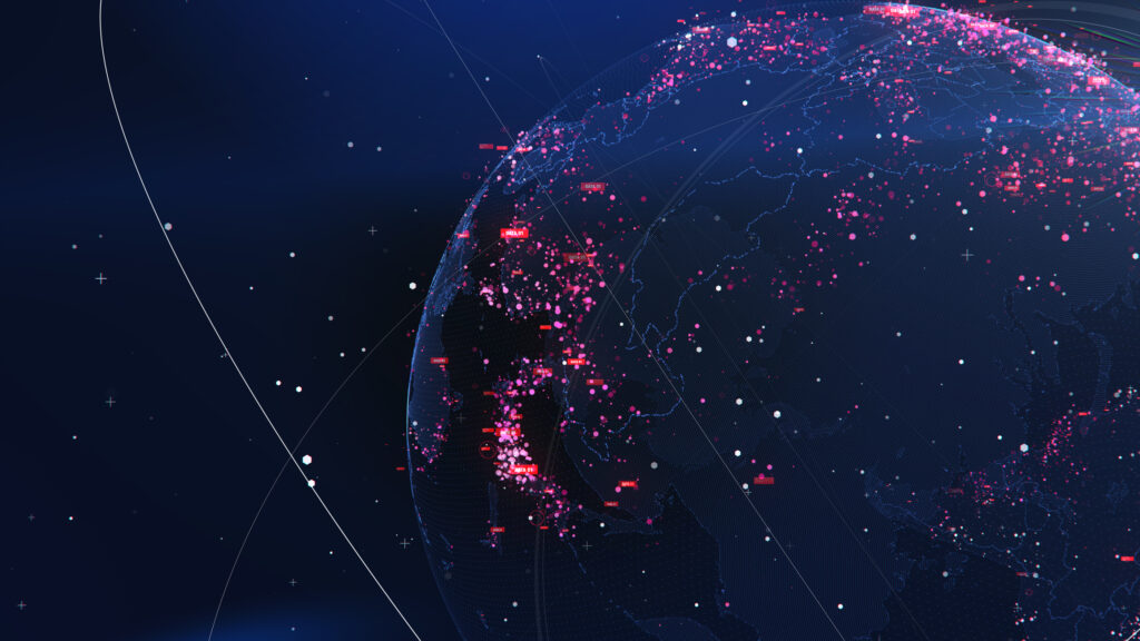 A stylized image of the Earth with glowing nodes and connections, representing global connectivity.